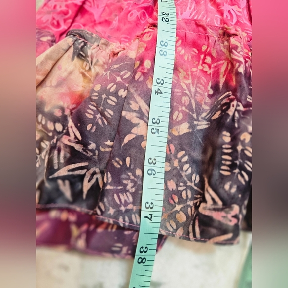 Frivolous Red Batik Sleeveless Dress M Handmade Rayon Ruffle Hem Boho - Picture 9 of 9